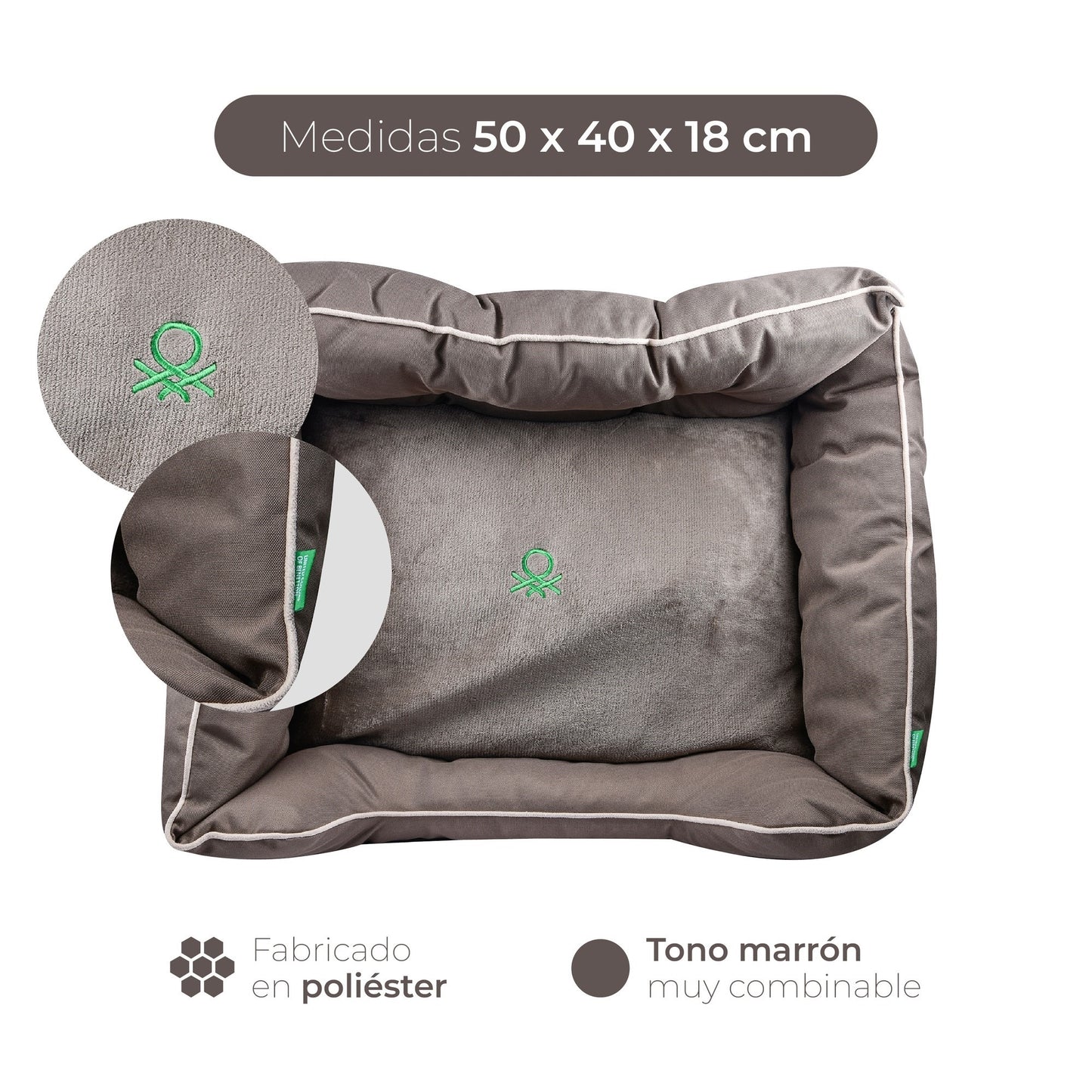Cama Para Mascota 65x50x20cm Marrón + Comedero Doble De Acero En Bambú