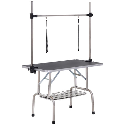 Pawhut Mesa De Peluquería Para Mascotas Plegable 107x60x170 Cm Negro_0