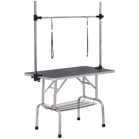 Pawhut Mesa De Peluquería Para Mascotas Plegable 107x60x170 Cm Negro_0