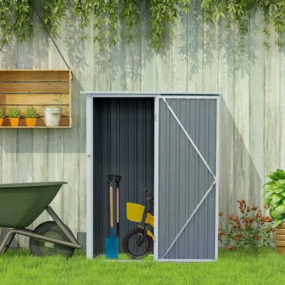 Outsunny Cobertizo De Acero 1,27㎡ 143x89x186cm Con Techo Inclinado Y Puerta Gris_1