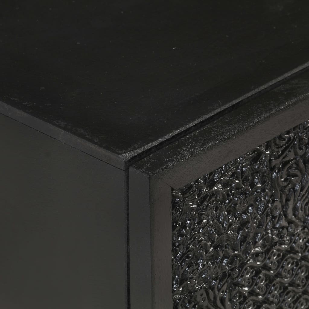 Mesita De Noche Madera Maciza Acacia Y Mango Negro 40x30x50 Cm_3