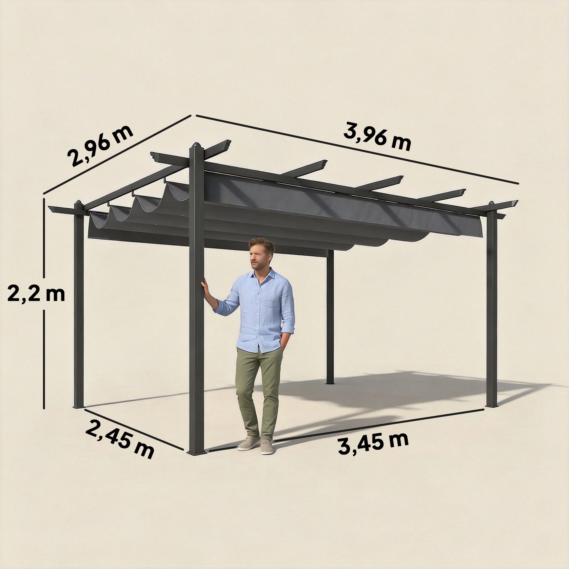 Outsunny Pérgola De Jardín 4x3 M Con Techo Retráctil_2