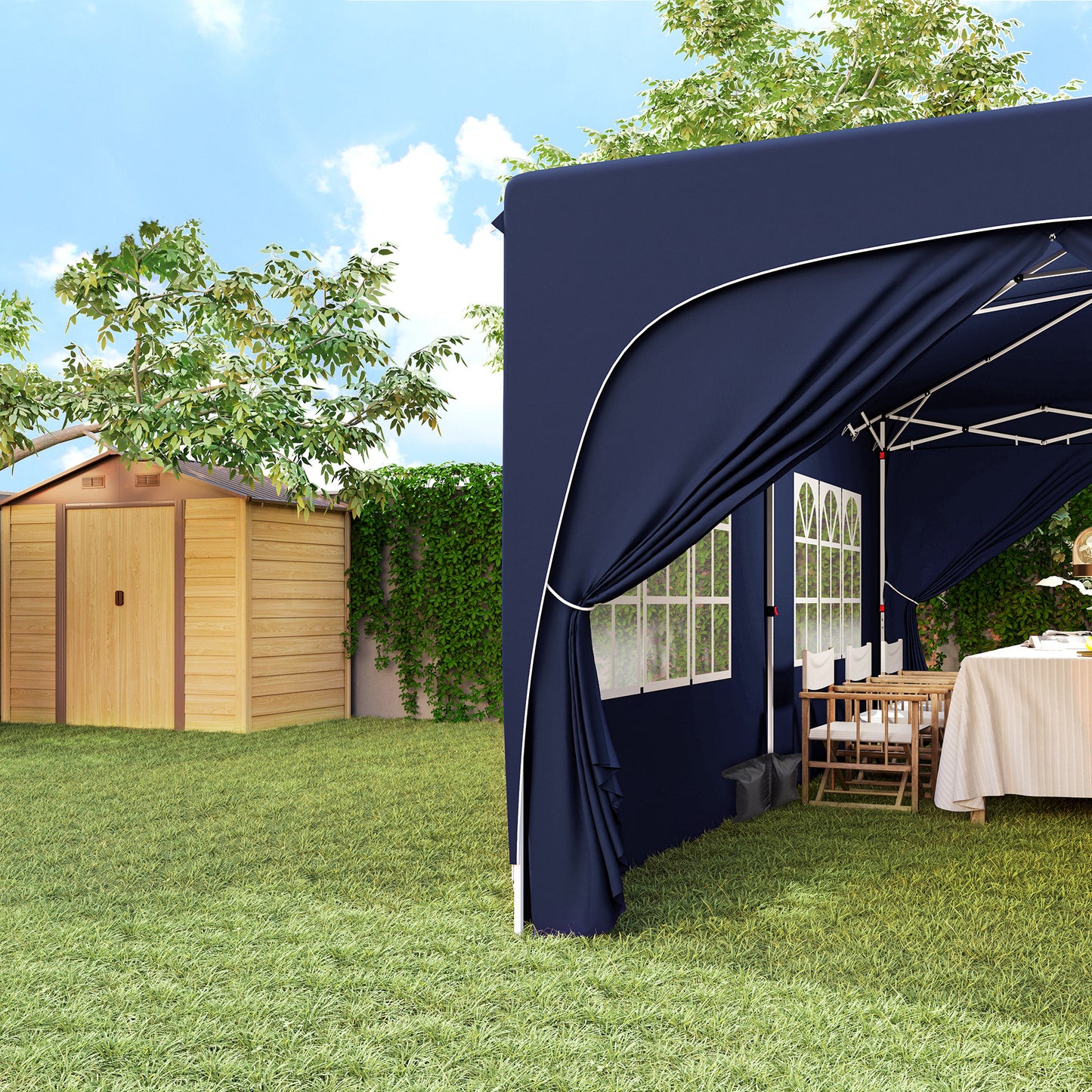 Outsunny Carpa Plegable Gazabo 3x6 M Con Paneles Laterales Upf50+ Azul Oscuro_3