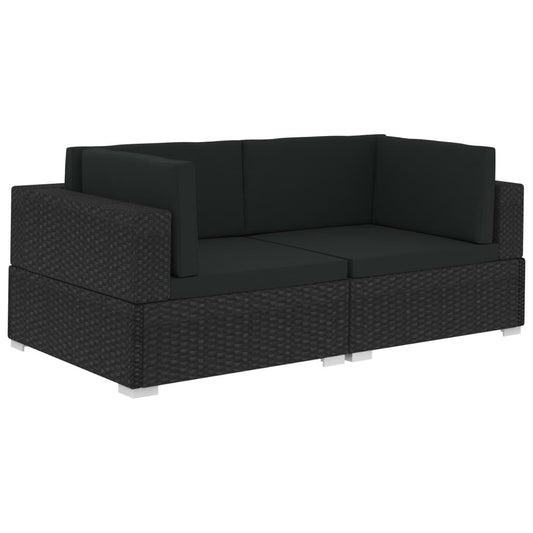 Vidaxl Asiento Seccional De Esquina Con Cojines 2 Pzas Ratán Pe Negro_0