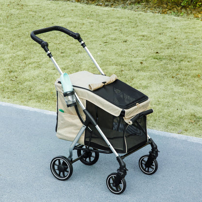 Pawhut Cochecito Para Perros Plegable Con Cojín Lavable 80x48,5x106 Cm Caqui_1