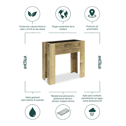 Mesa De Cultivo Elevada De Madera Tratada 80x40x80 Cm Gardenbrico S80 Hortalia_5