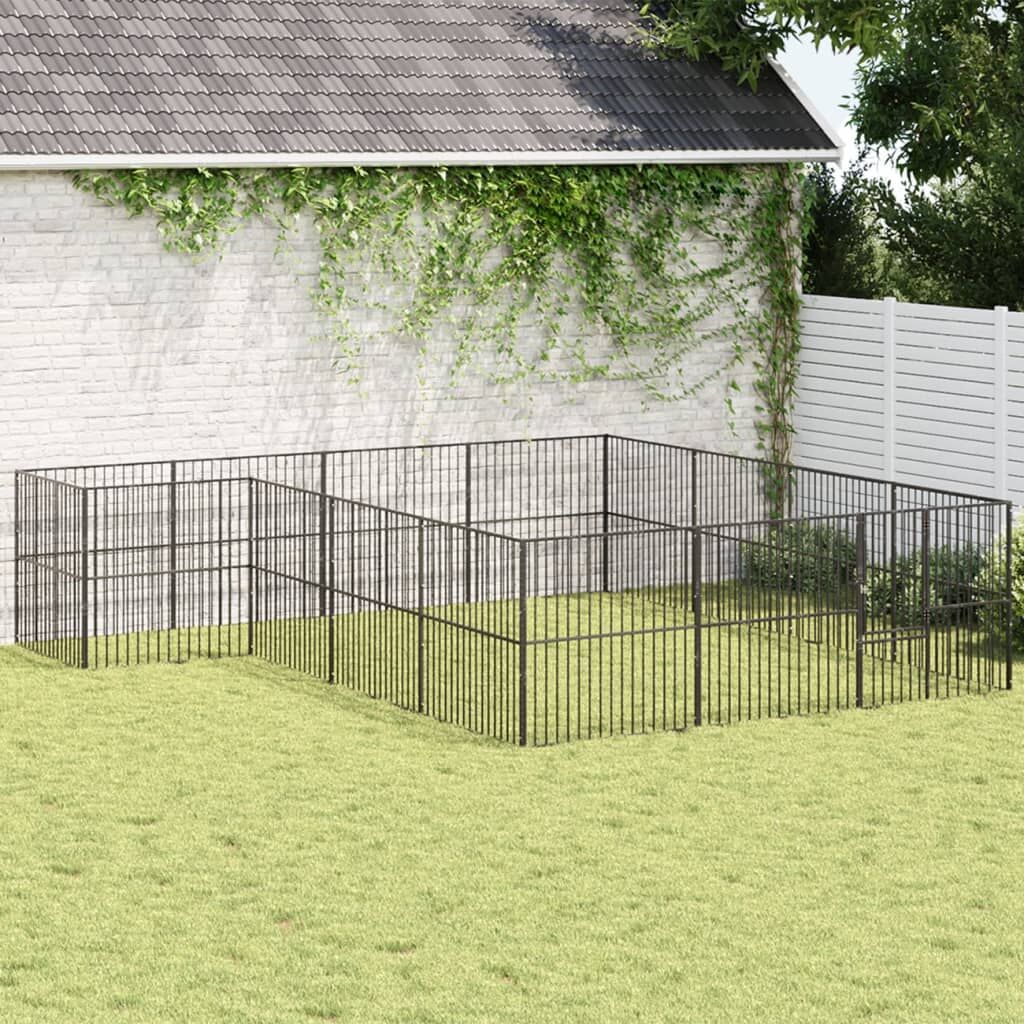 Vidaxl Corralito Para Perros Con 16 Paneles Acero Galvanizado Negro_1
