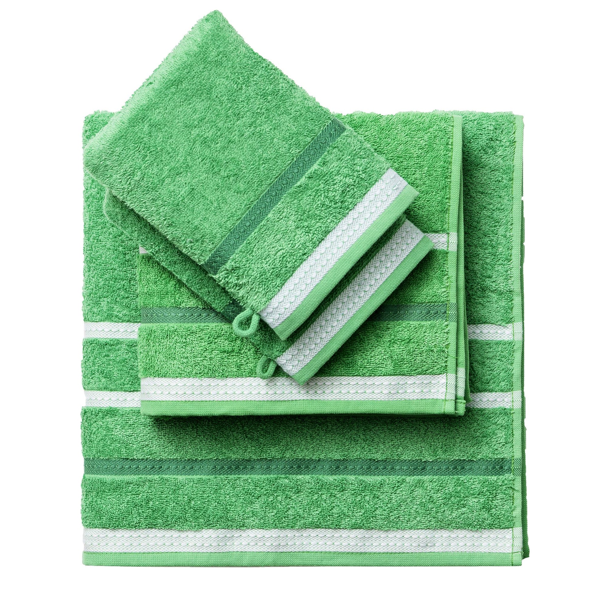 Set 4pc Toalla De Baño (1pc Toalla 50x90 + 1pc Toalla 70x140 Cm + 2pc Guantes De Ducha 15x21cm) 100% Algodón 450gsm Verde Rainbow_0
