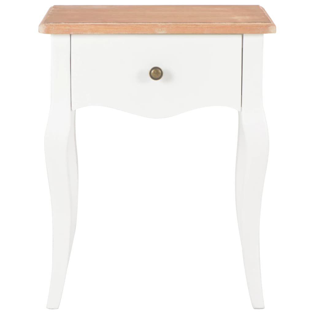 Mesita De Noche Madera Maciza De Pino Blanco Marrón 40x30x50 Cm_0