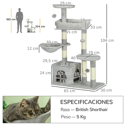 Pawhut Rascador Para Gatos Con Postes Cueva Plataformas Y Bolas Gris Claro_2