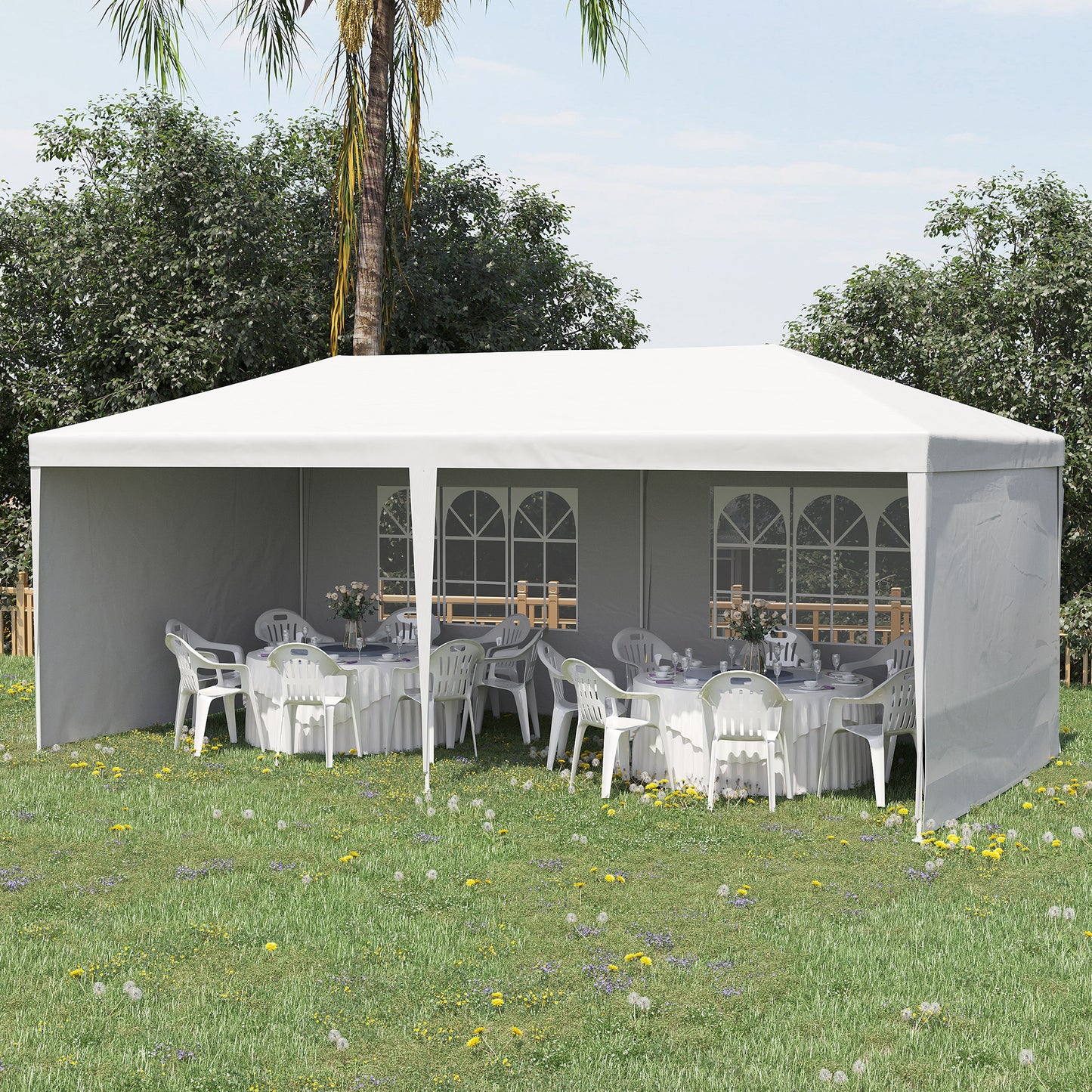 Outsunny Carpa De Jardín 6x3 M Cenador Pabellón De Jardín Con 4 Paredes Laterales Y 2 Ventanas Visibles_1