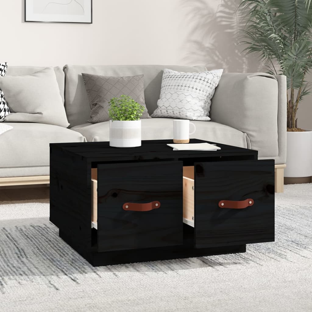 Mesa De Centro De Madera Maciza De Pino Negro 60x53x35 Cm_1