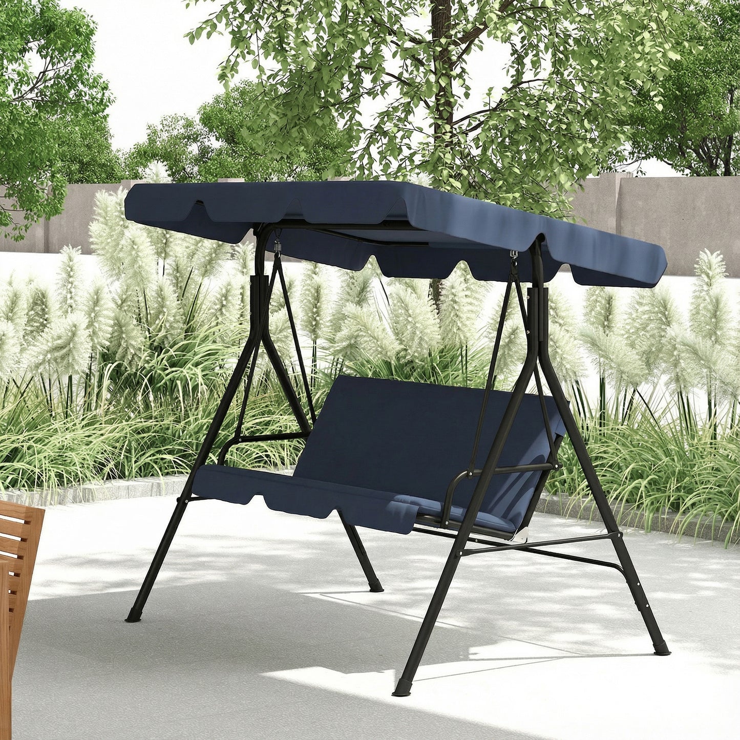 Outsunny Columpio De Jardín De 3 Plazas Techo Ajustable 172x118x153 Cm Azul_1