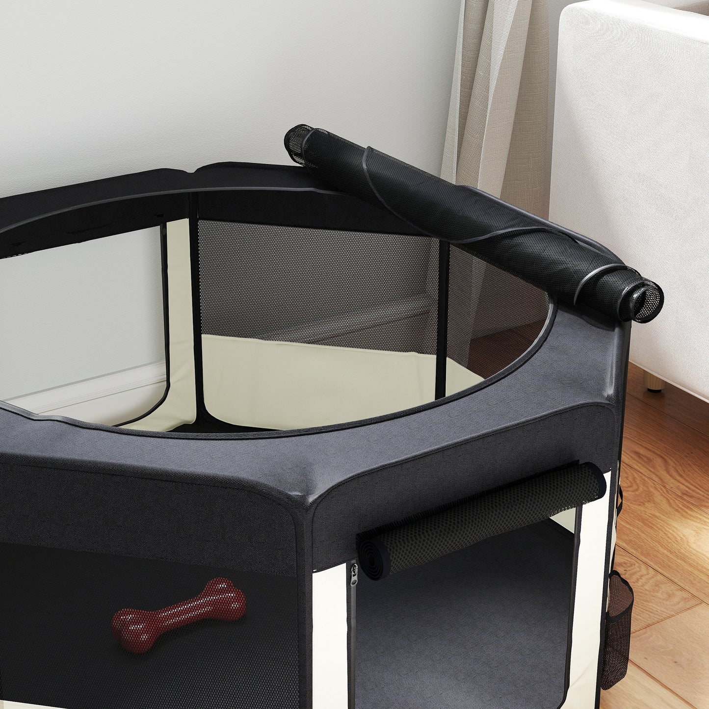 Pawhut Parque Para Mascotas Plegable 90x90x41cm Impermeable De Tela Oxford Negro_3