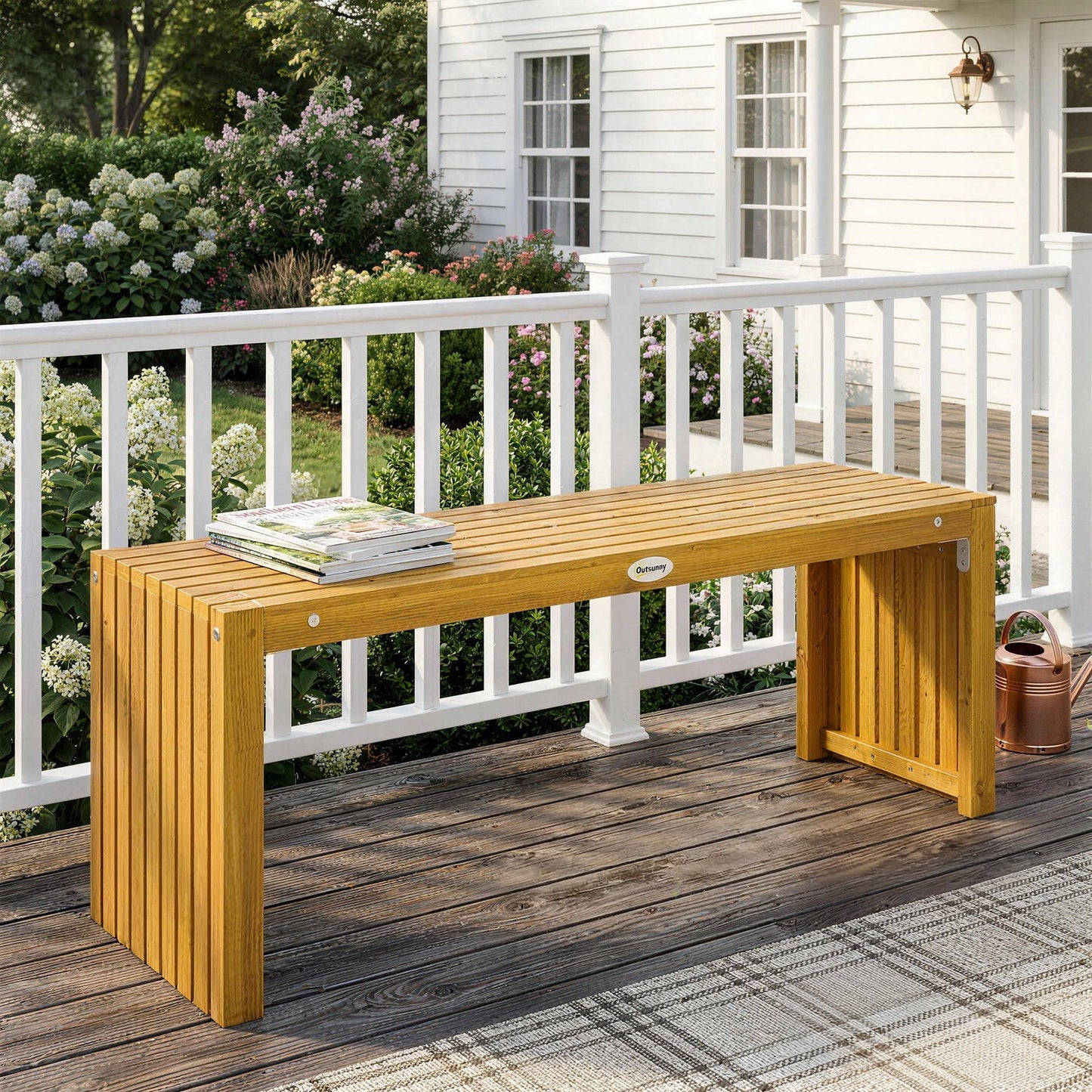 Outsunny Banco De Jardín De Madera Rústico De 2 Plazas 110x30x45 Cm Natural_3