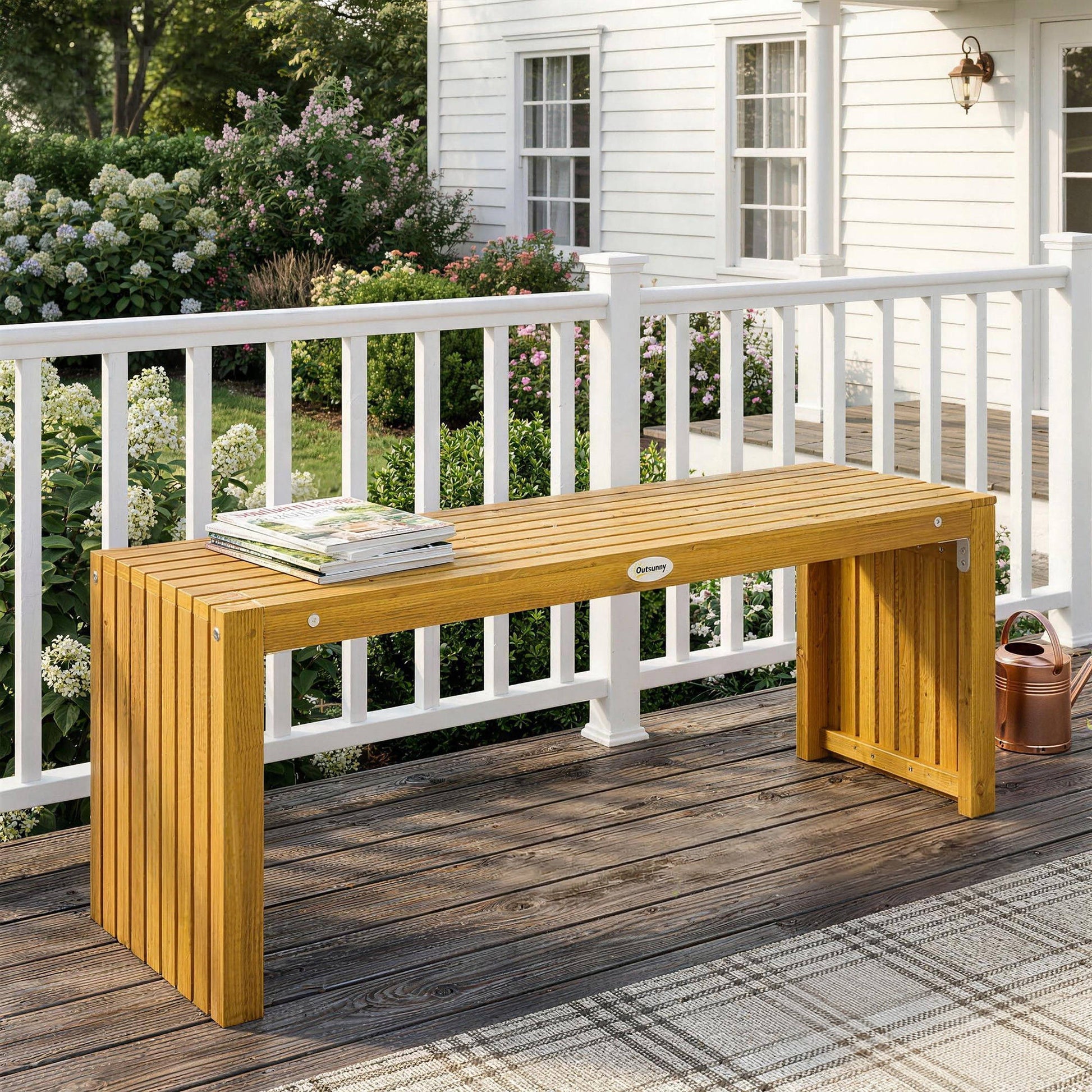 Outsunny Banco De Jardín De Madera Rústico De 2 Plazas 110x30x45 Cm Natural_3