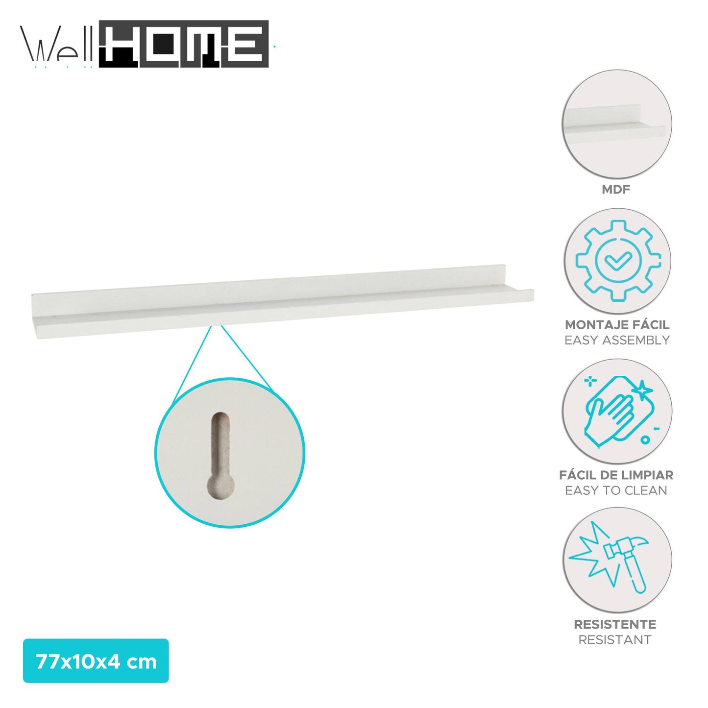 Well Home Estanteria De Pared Grande Color Blanco 77x10x4cm