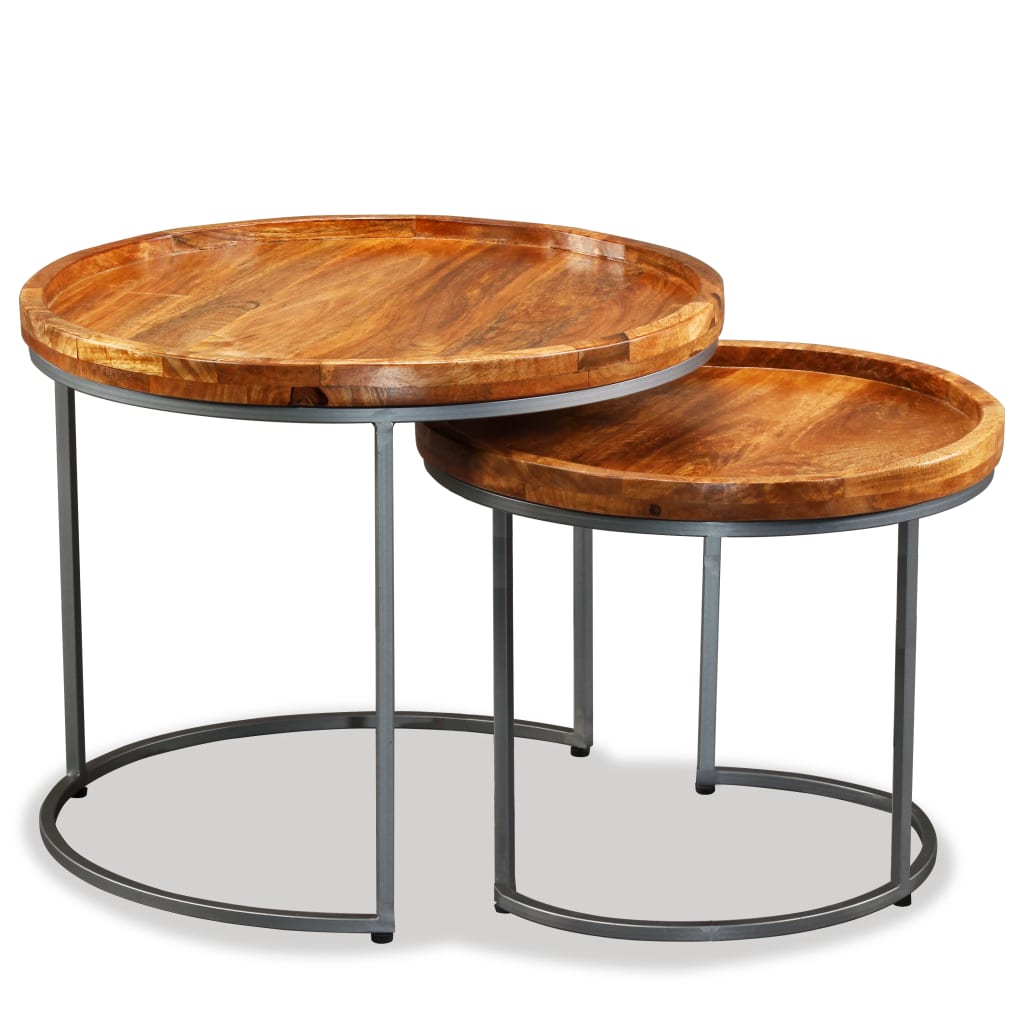 Set De Mesas Auxiliares 2 Uds Madera Maciza De Mango_3