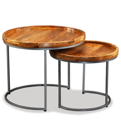 Set De Mesas Auxiliares 2 Uds Madera Maciza De Mango_3