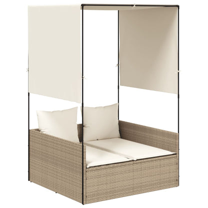 Tumbona Doble Con Techo Y Cortinas Ratán Sintético Beige / Vetonek_0