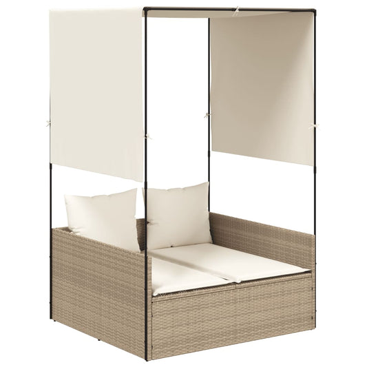 Tumbona Doble Con Techo Y Cortinas Ratán Sintético Beige / Vetonek_0