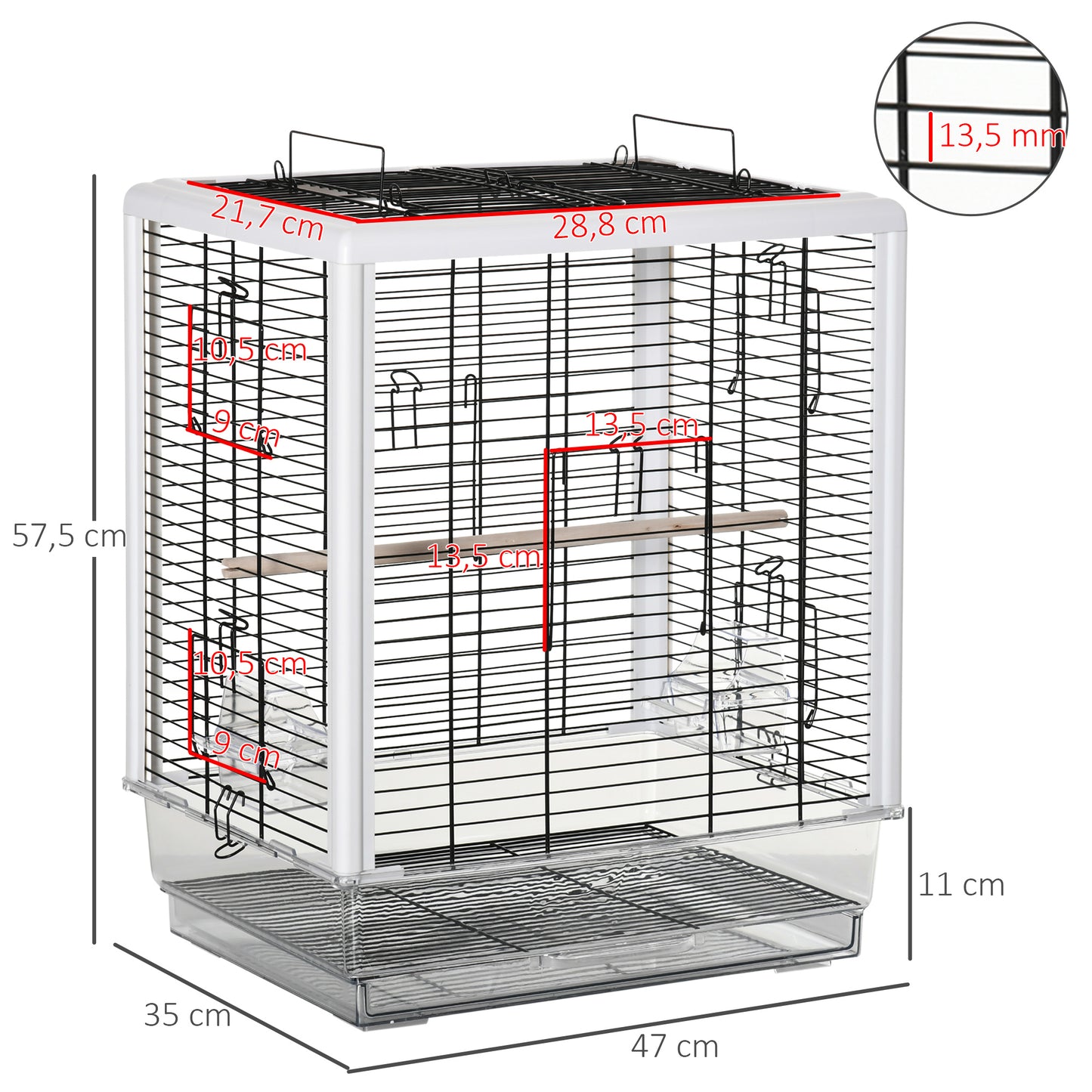Pawhut Jaula Pájaros Con Techo Abrible 2 Comederos Bandeja Acrílica 47x35x57,5cm_2