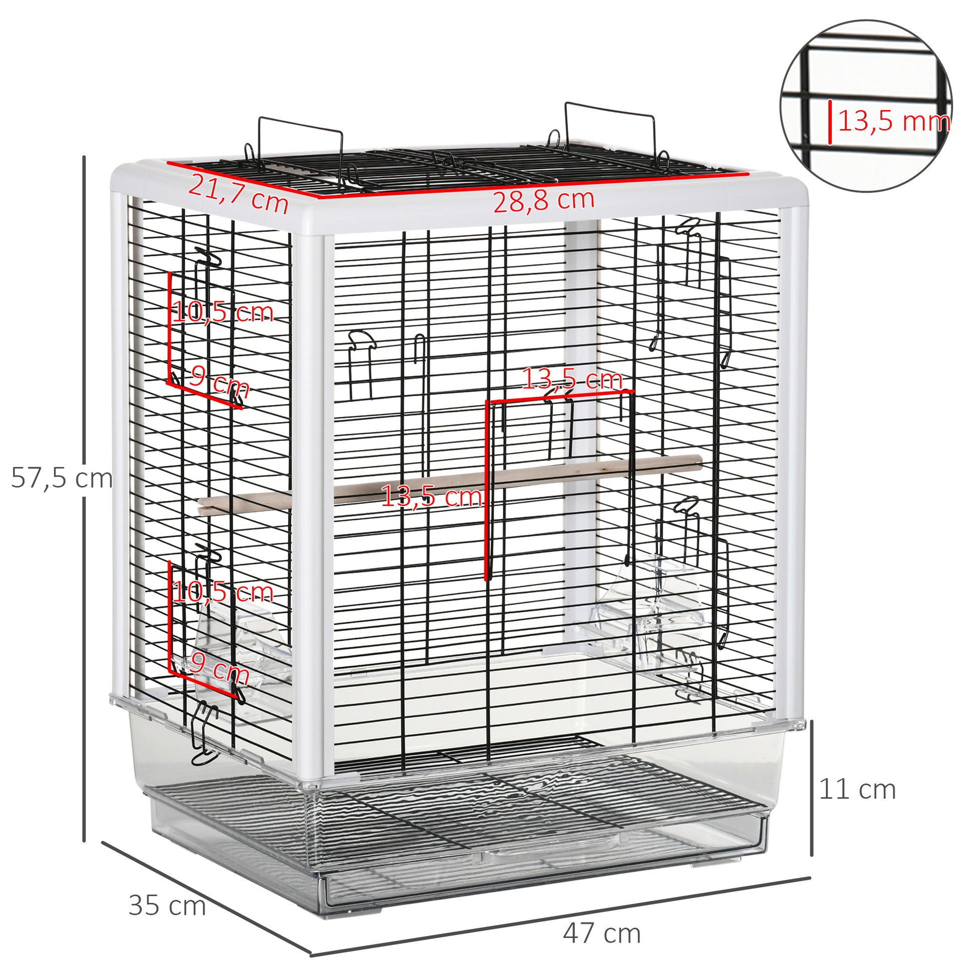 Pawhut Jaula Pájaros Con Techo Abrible 2 Comederos Bandeja Acrílica 47x35x57,5cm_2