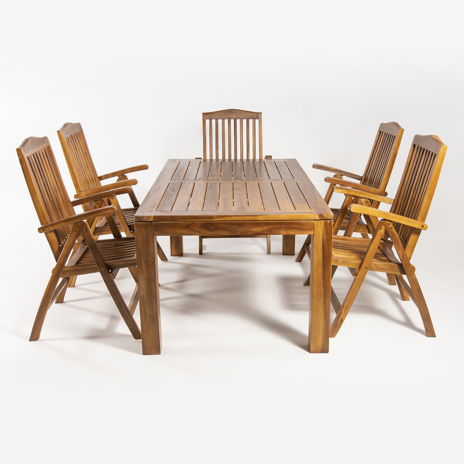 Conjunto Muebles De Madera Teca, Mesa De 180 Cm De Largo Y 6 Sillones Reclinables, Madera Teca Grado A, Tratamiento Al Agua Aplicado_3