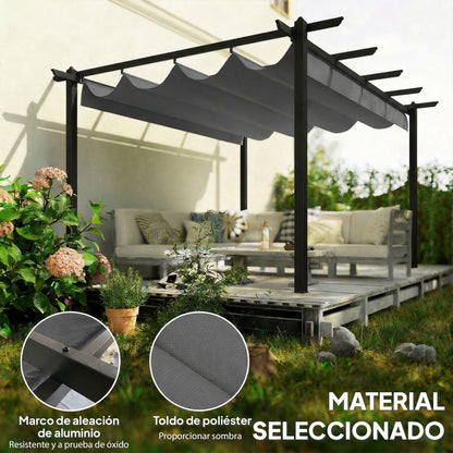 Outsunny Pérgola De Jardín 4x3 M Con Techo Retráctil_3
