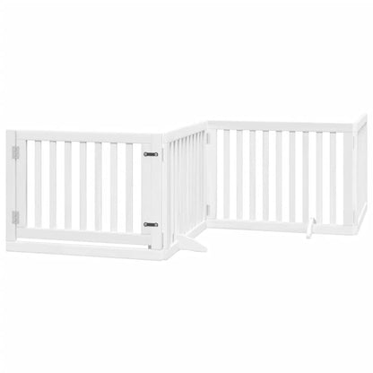 Vidaxl Puerta Para Perros Plegable 4 Paneles Madera Álamo Blanca 320cm_0