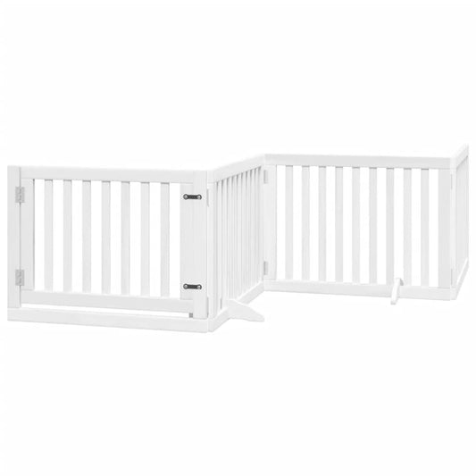 Vidaxl Puerta Para Perros Plegable 4 Paneles Madera Álamo Blanca 320cm_0