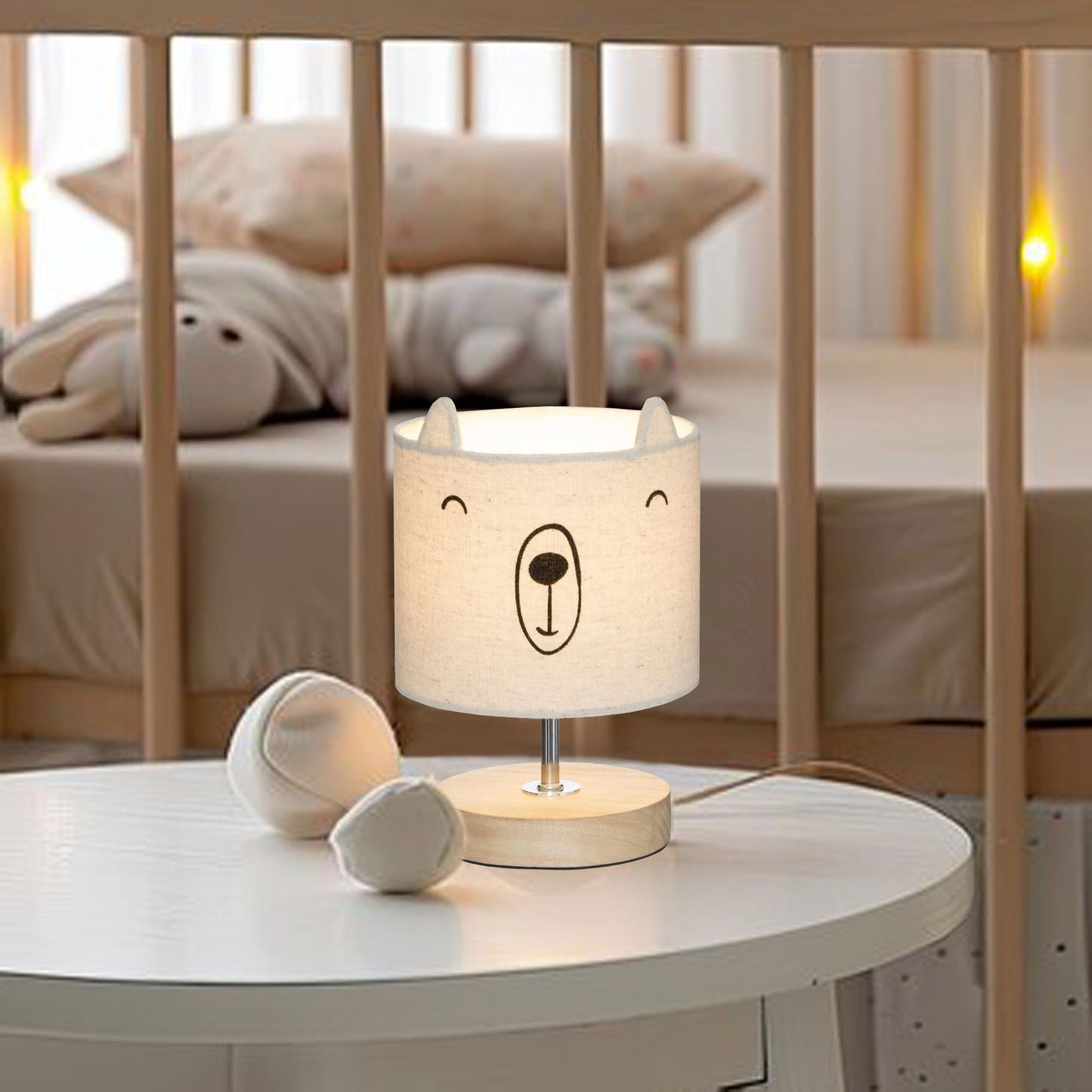 Well Home Lámpara Infantil 'ourson' En Algodón Y Madera Ø15x23cm