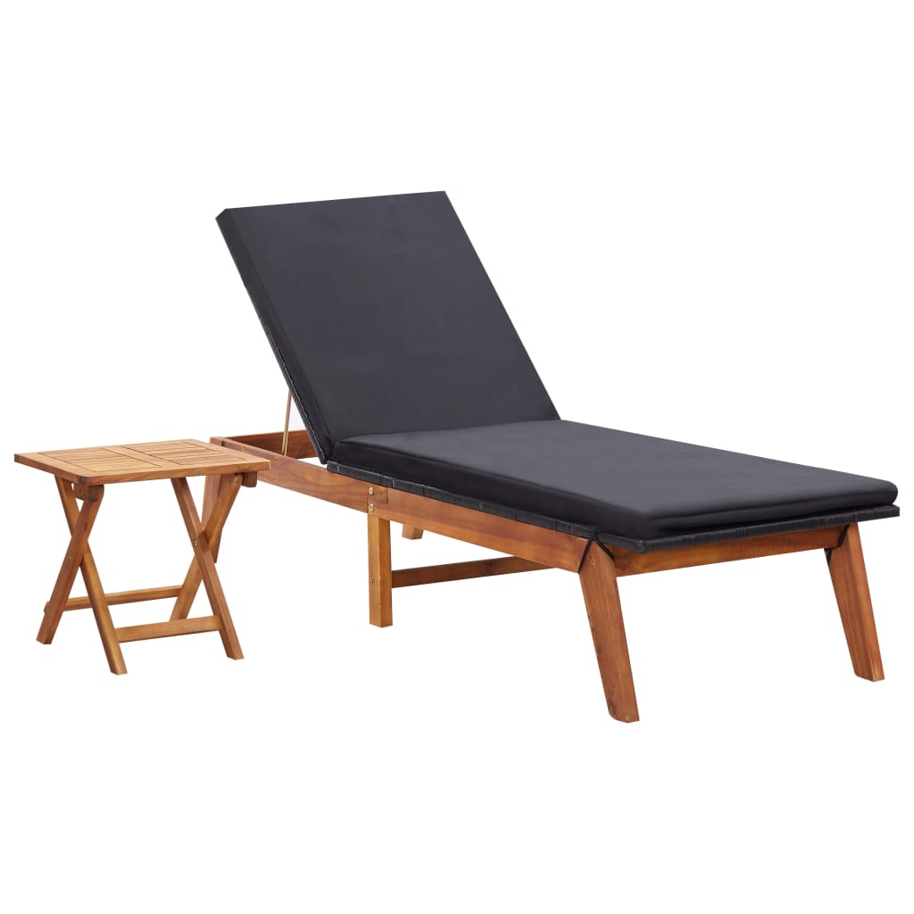 Tumbona Con Mesa Ratán Sintético Y Madera Maciza De Acacia_0
