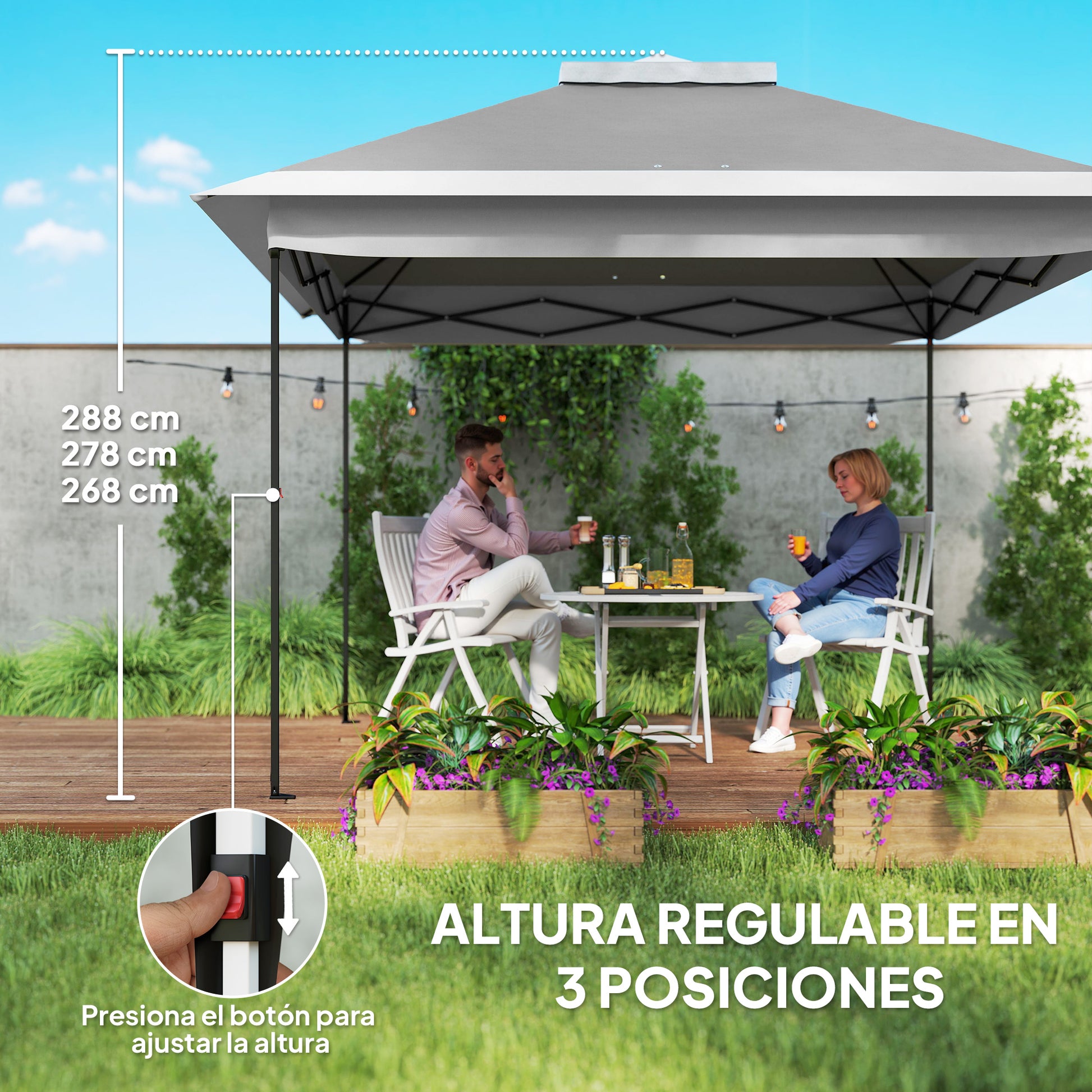 Outsunny Carpa Plegable 3,3x3,3 M Pop-up Altura Ajustable Doble Techo Anti-uv_5