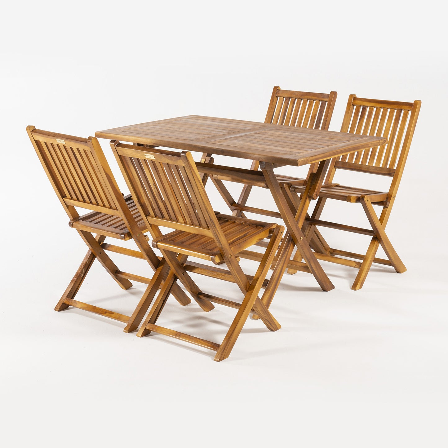 Conjunto Jardín De Teca, Mesa Rectangular 120 Cm Y 4 Sillas Plegables, Madera Teca Grado A, Tratamiento Al Agua Aplicado_2
