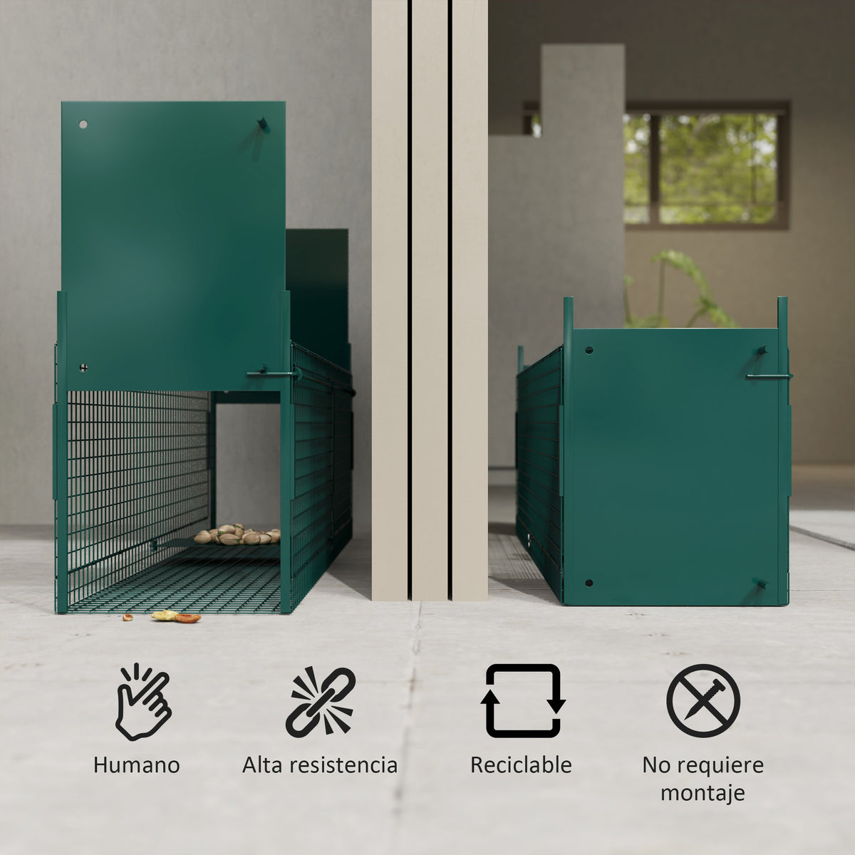 Pawhut Trampa Para Atrapar Animales Vivos Con 2 Puertas Asa 100x25x28 Cm Verde_5