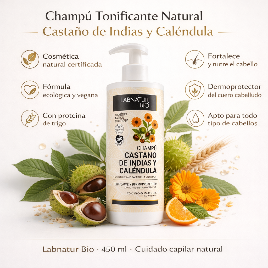 Champú Tonificante de Castaño de Indias y Caléndula Labnatur Bio 450 ml | Fortalece, Protege y Revitaliza | Vegano_1