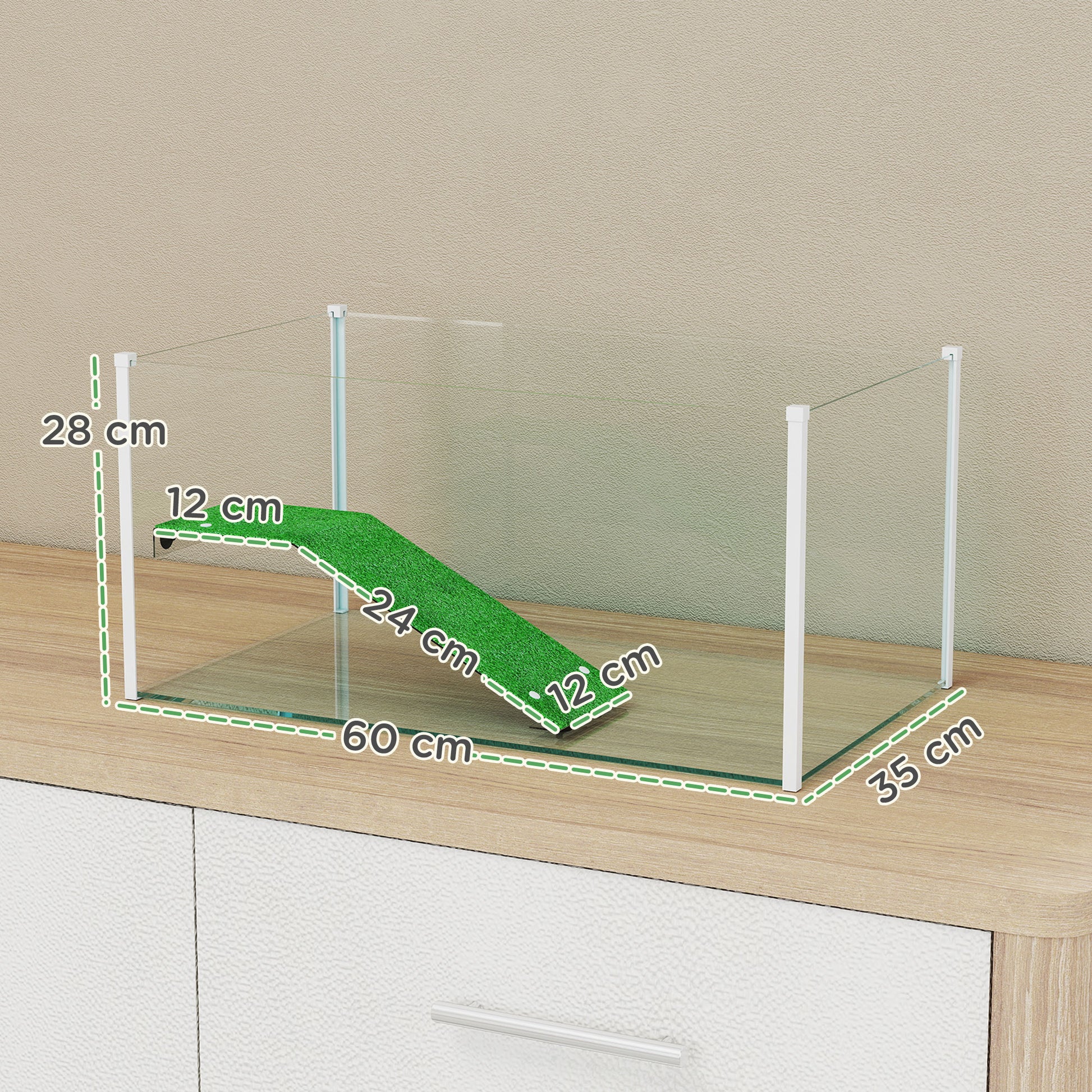 Pawhut Acuario Para Tortugas Con Plataforma Y Rampa 60x35x28 Cm Blanco_2
