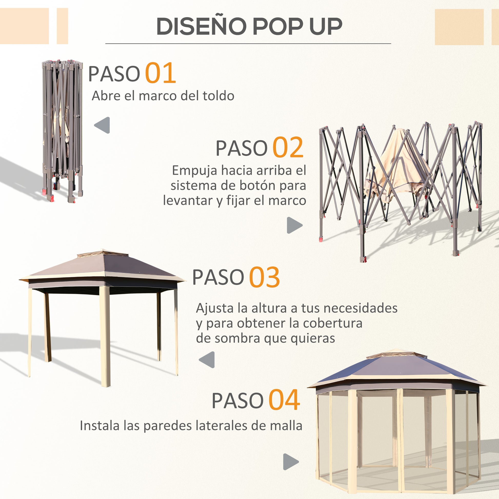 Outsunny Carpa Plegable Hexagonal 4,05x3,4x2,85 M Con Doble Techo Beige_5