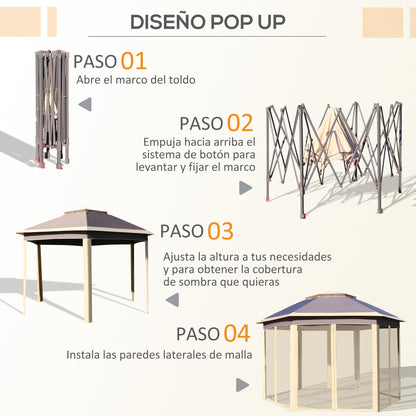 Outsunny Carpa Plegable Hexagonal 4,05x3,4x2,85 M Con Doble Techo Beige_5