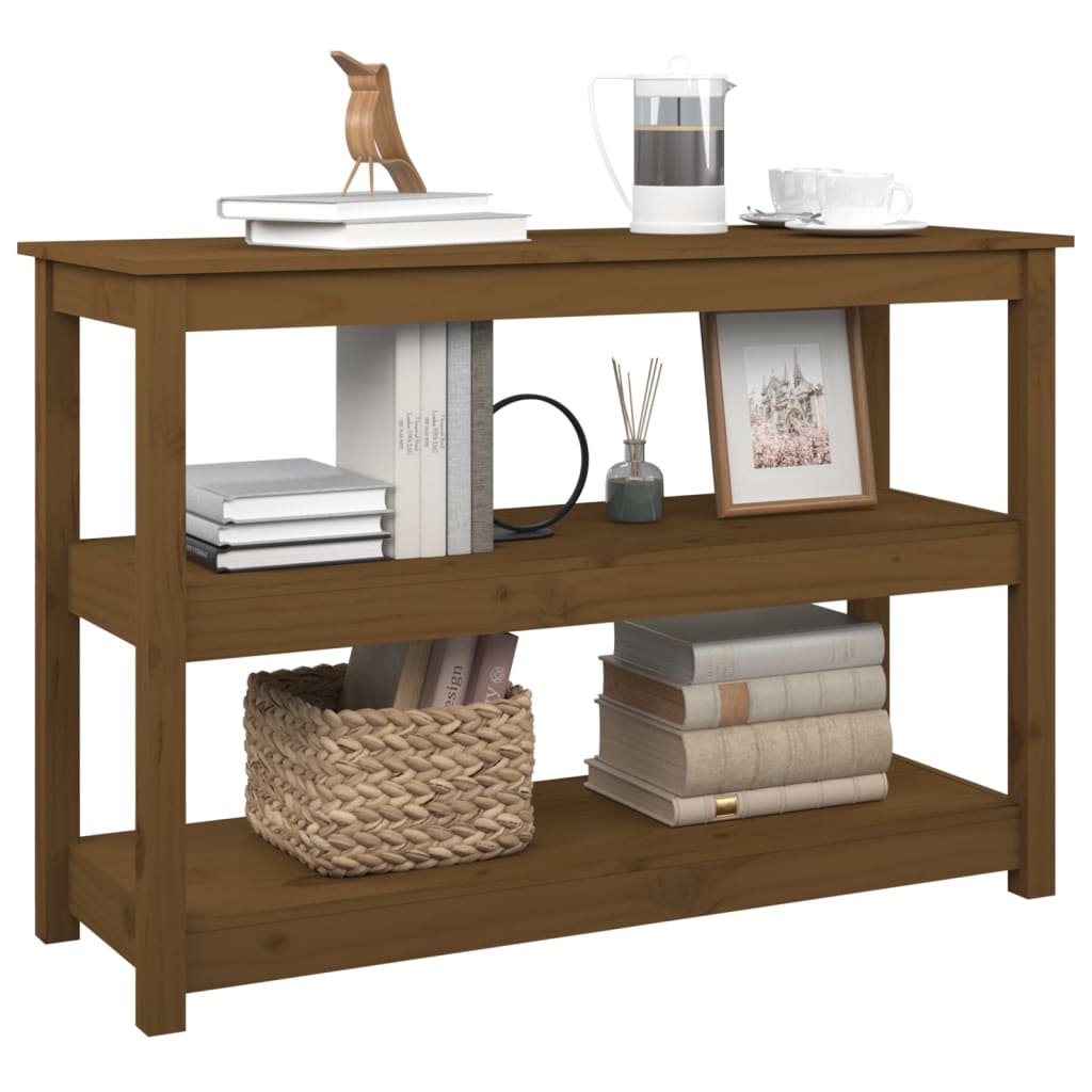 Mesa Consola De Madera Maciza De Pino Marrón Miel 110x40x74 Cm_2