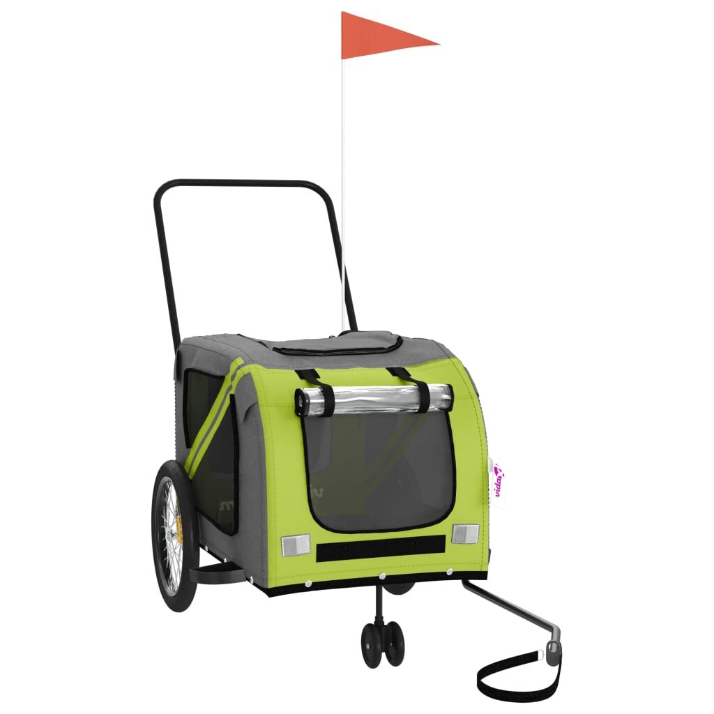 Vidaxl Remolque De Bicicleta Mascotas Hierro Tela Oxford Verde Gris_0