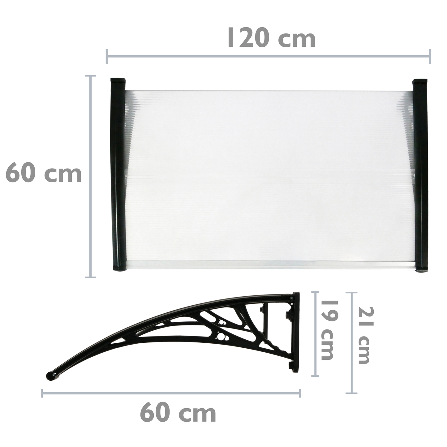 Tejadillo De Protección 120x60cm Marquesina Para Puertas Y Ventanas Negro_1