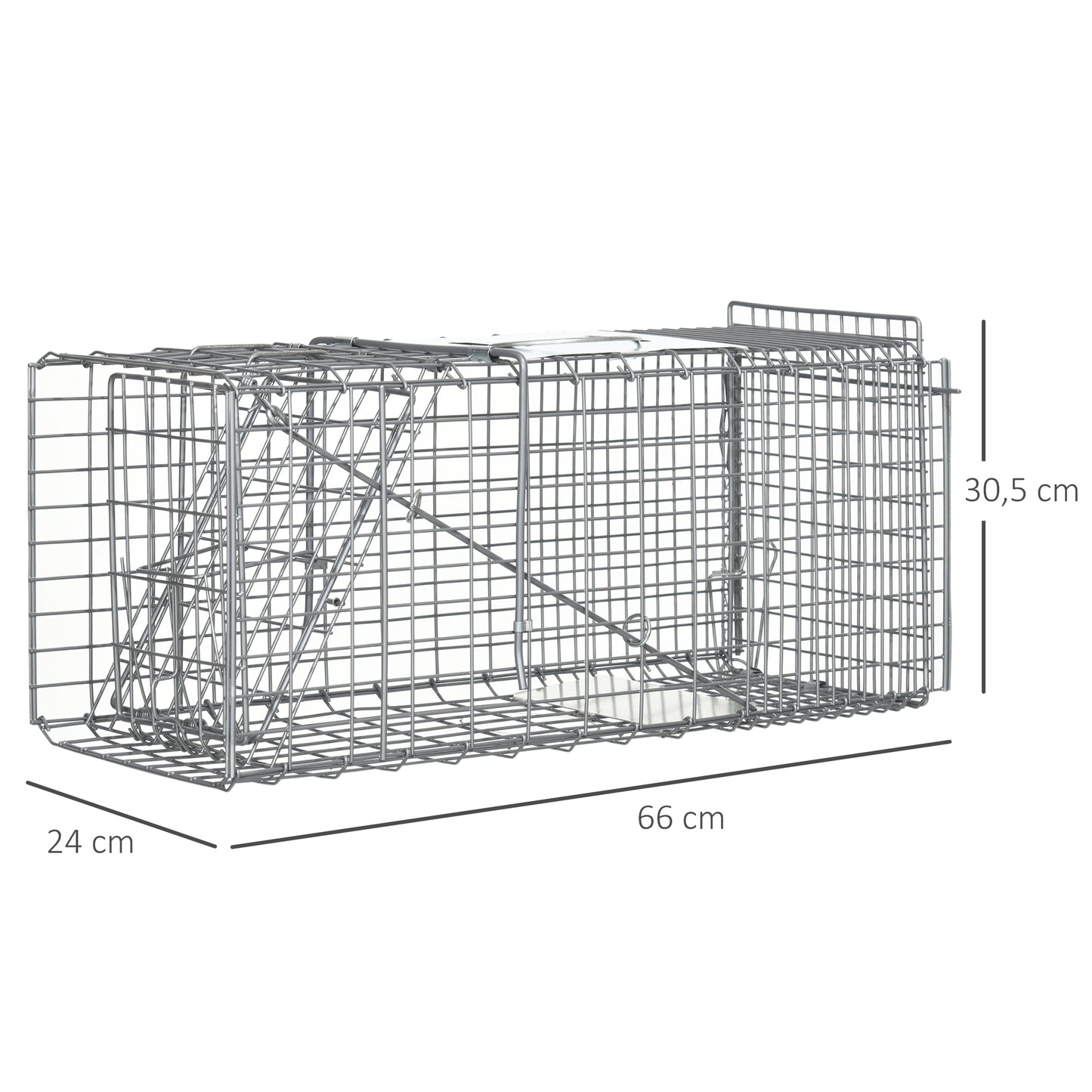 Outsunny Trampa Para Animales Vivos Plegable 66x24x30,5cm Con Puerta Y Asa Plata_2