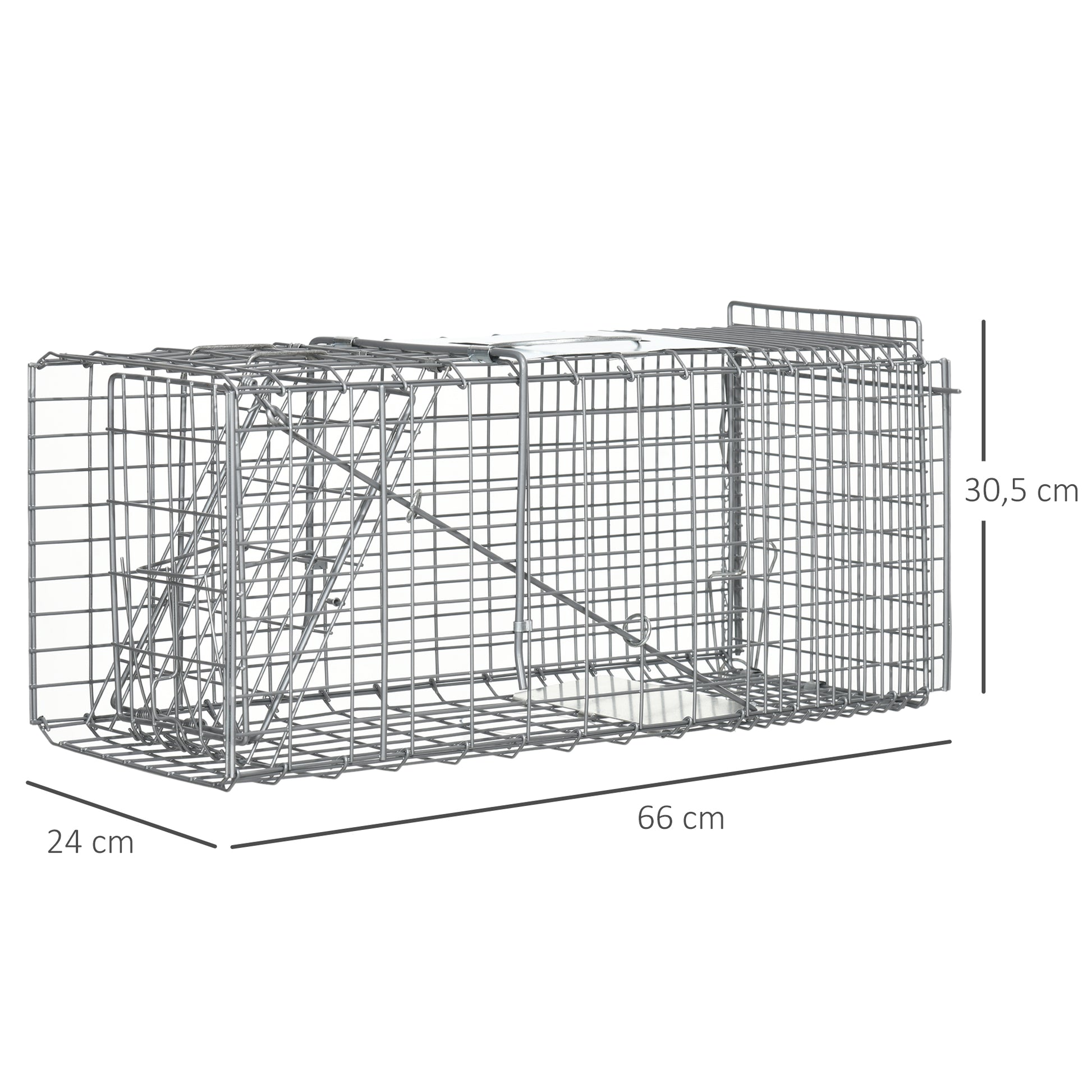 Outsunny Trampa Para Animales Vivos Plegable 66x24x30,5cm Con Puerta Y Asa Plata_2