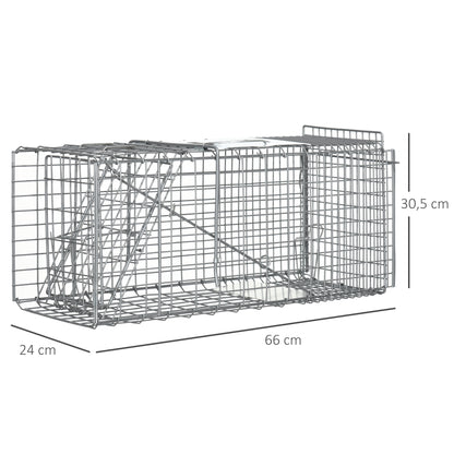 Outsunny Trampa Para Animales Vivos Plegable 66x24x30,5cm Con Puerta Y Asa Plata_2