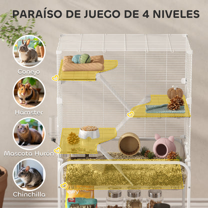 Pawhut Jaula Para Animales Pequeños De 4 Niveles Con Ruedas Bandeja Blanco_3
