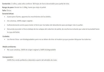 Forro Pañal Desechable Close Parent 160 unidades
