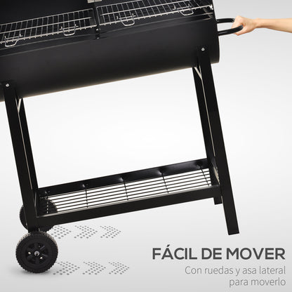 Outsunny Barbacoa De Carbón Con Parrilla Ajustable En Altura Ruedas 90x45x96 Cm_5