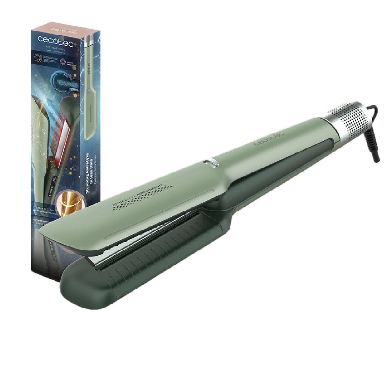 Cecotec Plancha De Pelo Con Aire Air Lisse Olive. 600w, Protege El Cabello, Tecnología Iónica, Keratina Y Aceite De Argá_0